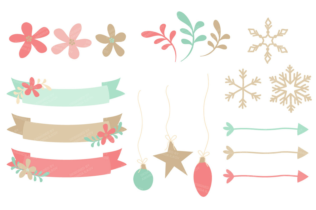 Mint & Coral Christmas Clipart Set, an Illustration by Amanda Ilkov (Photo 4 of 5)