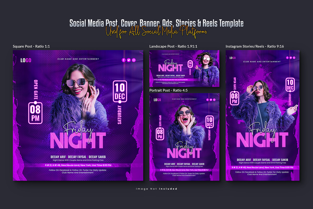 Night Party Social Media Post Set, a Social Media Template by Creative_View (Photo 4 of 8)