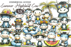 Watercolor Summer Cow Clipart, an Illustration by designcity5