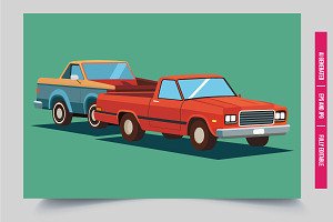 Red truck tows blue truck, an Illustration by Tanuart