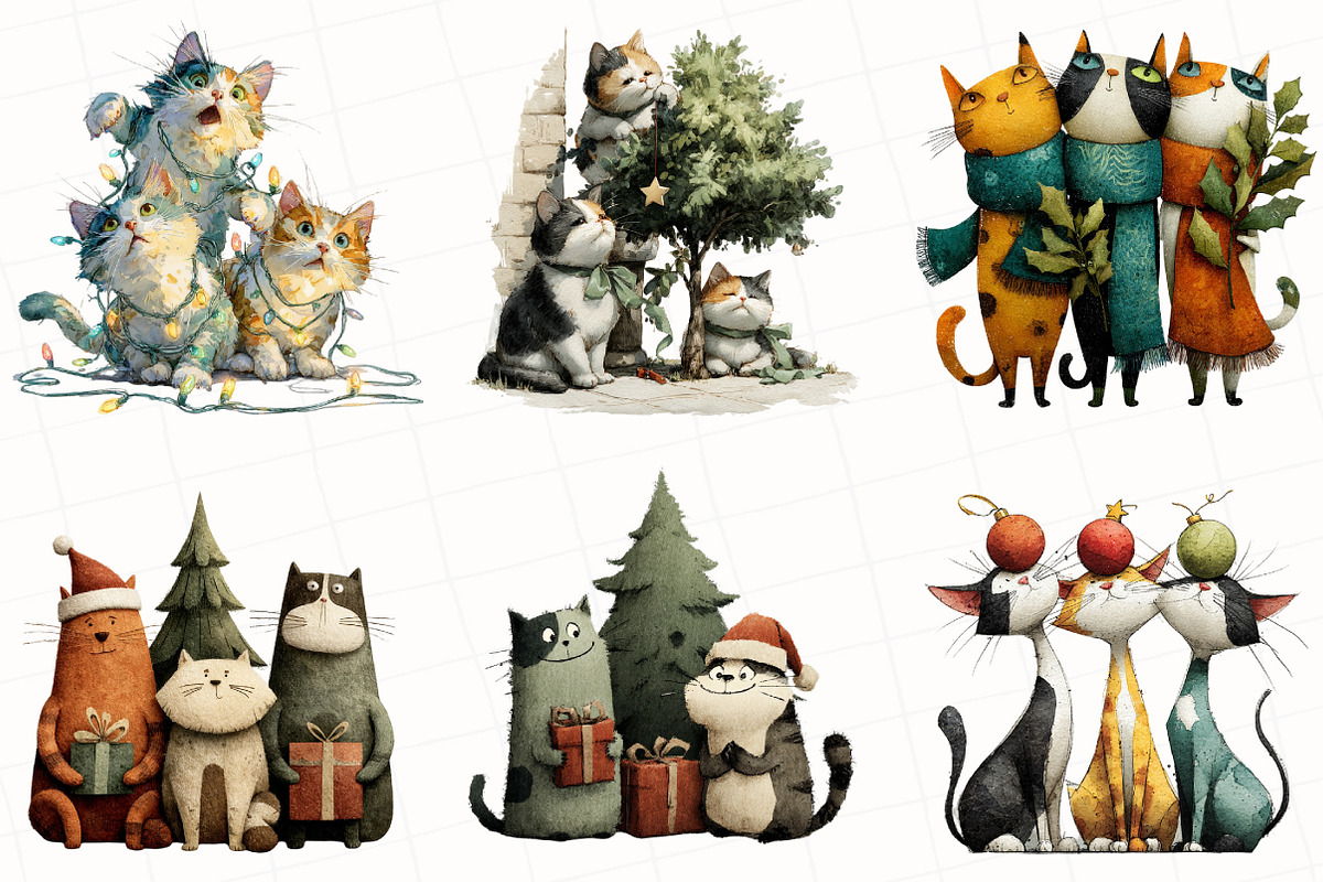 Whimsical Christmas Cats Clipart, an Illustration by OK Design (Photo 5 of 5)