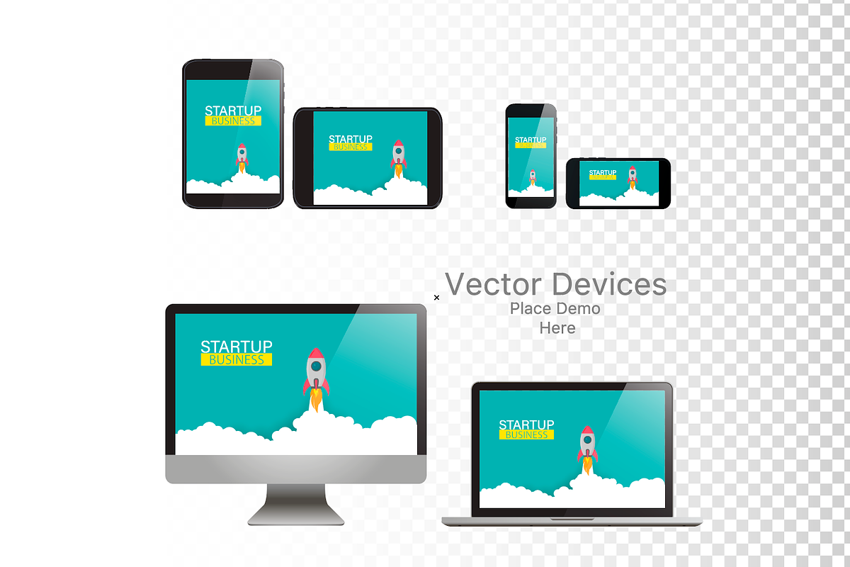 Set realistic vector devices. Respon, a Books & Magazine Mockup by VIVAT Design Studio (Photo 3 of 8)