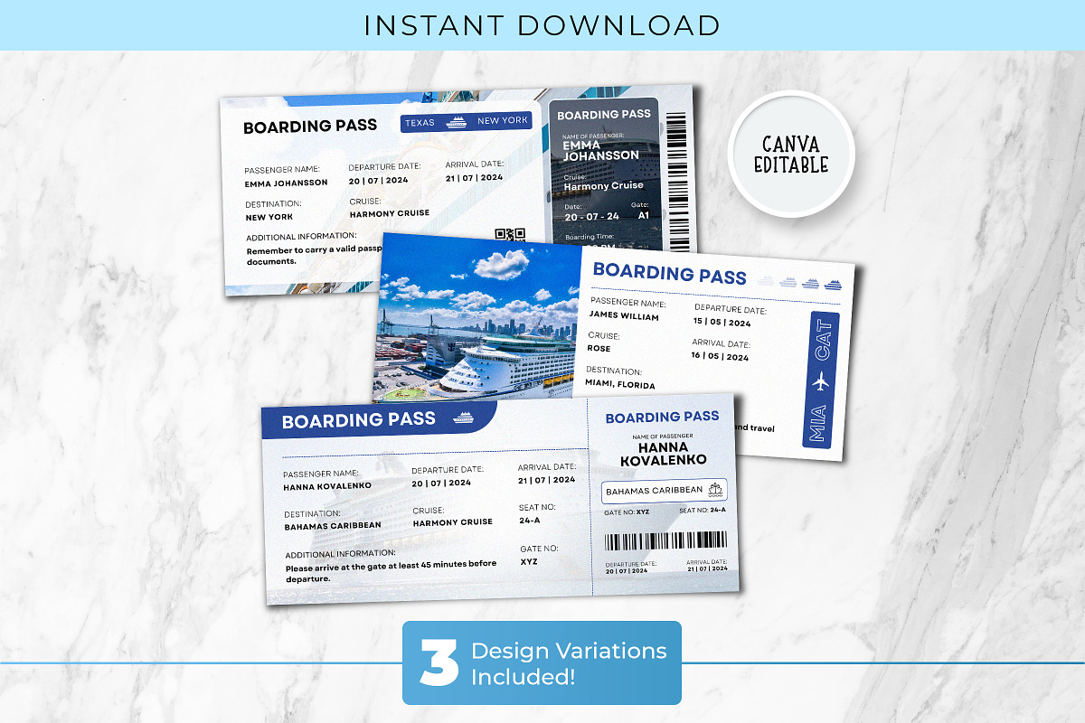 Cruise Canva Trip Ticket Template, a Card Template by Snapybiz (Photo 1 of 10)