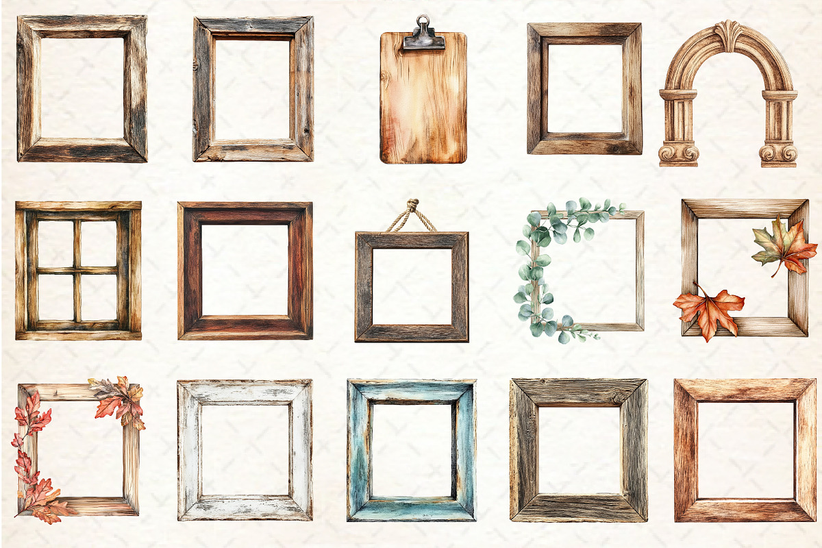 Watercolor Wooden Frame Clipart, an Illustration by Rose Art (Photo 3 of 7)
