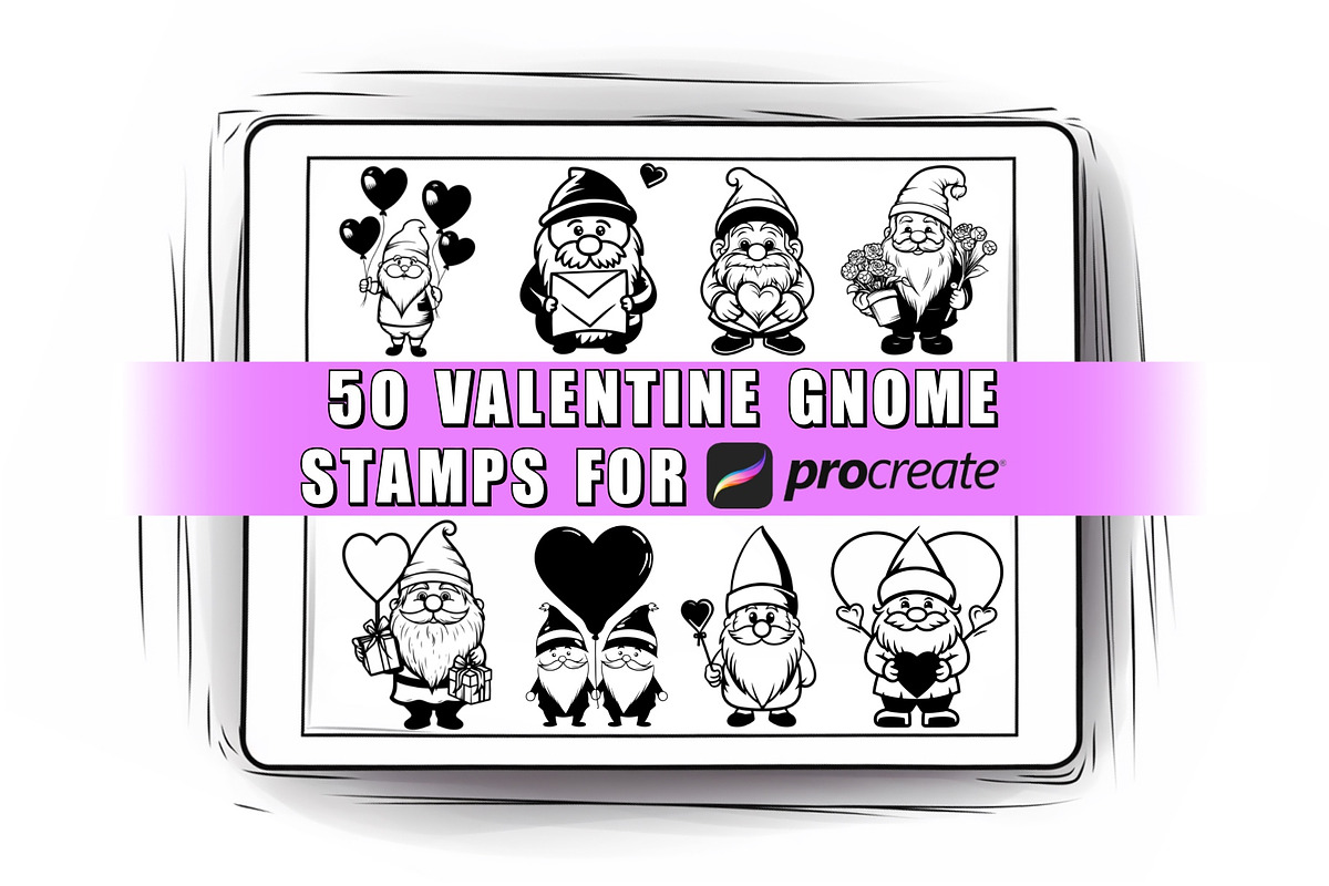 50 Valentine Gnome Procreate Stamps, a Brush Add-On by Procreate Sale (Photo 1 of 6)