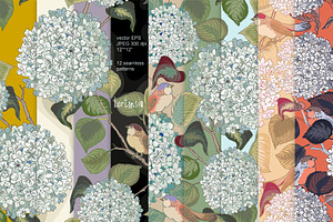 Hortensia Vector Seamless Set