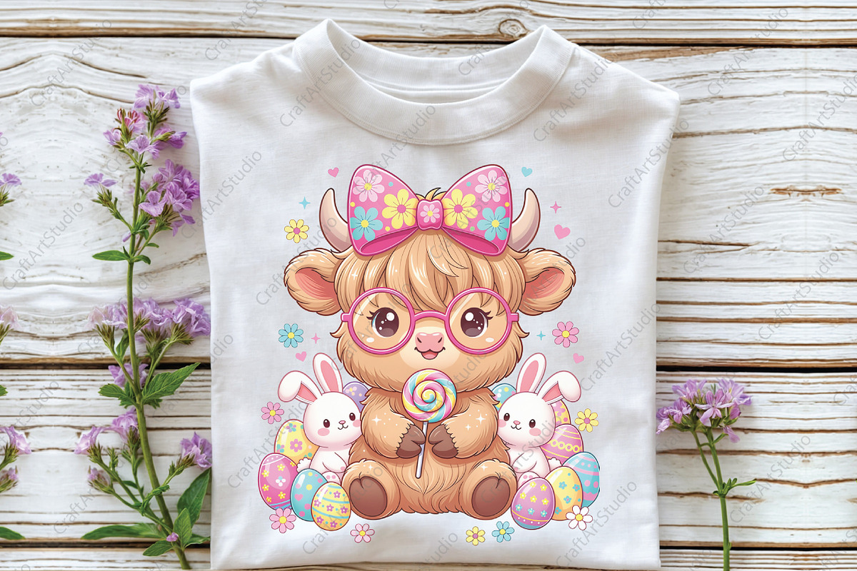 Easter Day Highland Cow PNG, Easter, an Illustration by CraftArtStudio (Photo 3 of 4)