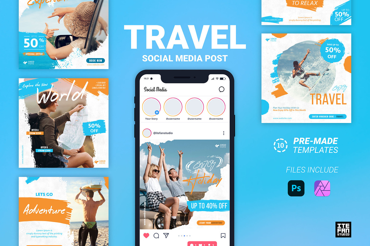 Travel Social Media Post, a Social Media Template by itefan Studio (Photo 1 of 4)