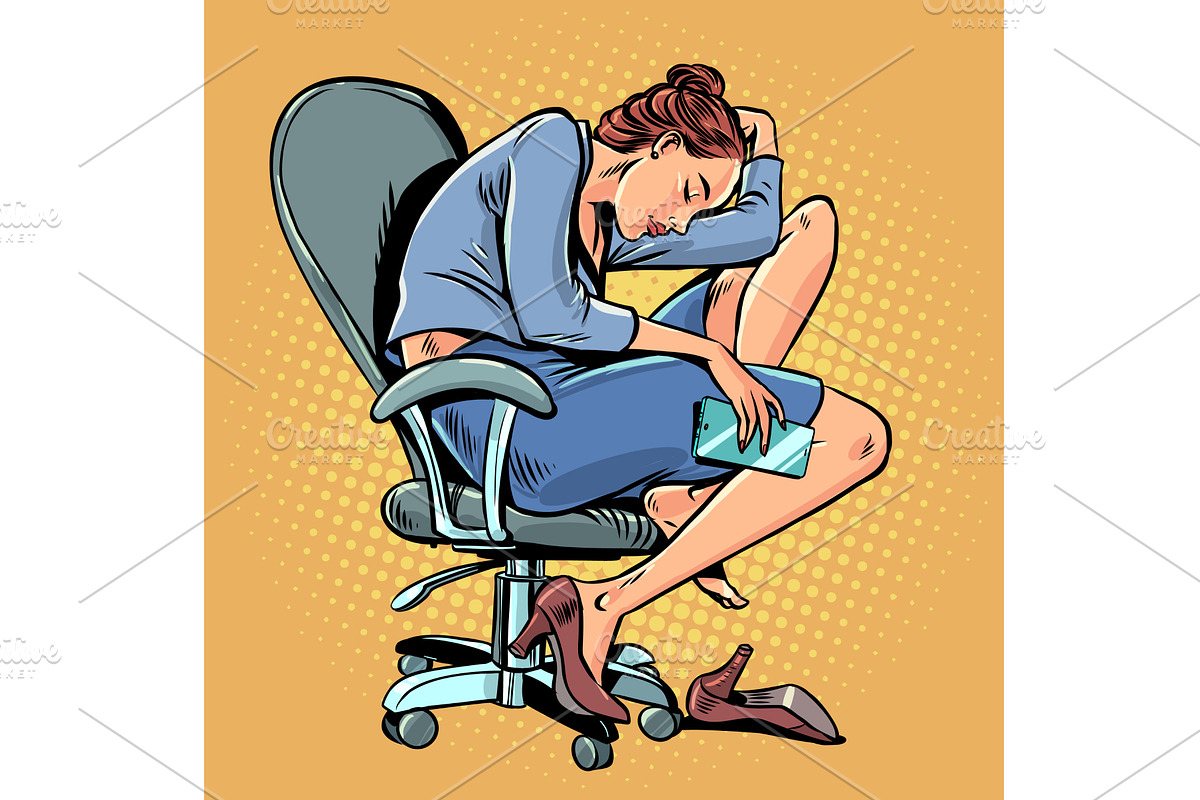 Pop Art Retro A woman sleeps on a, a Person Illustration by studiostoks