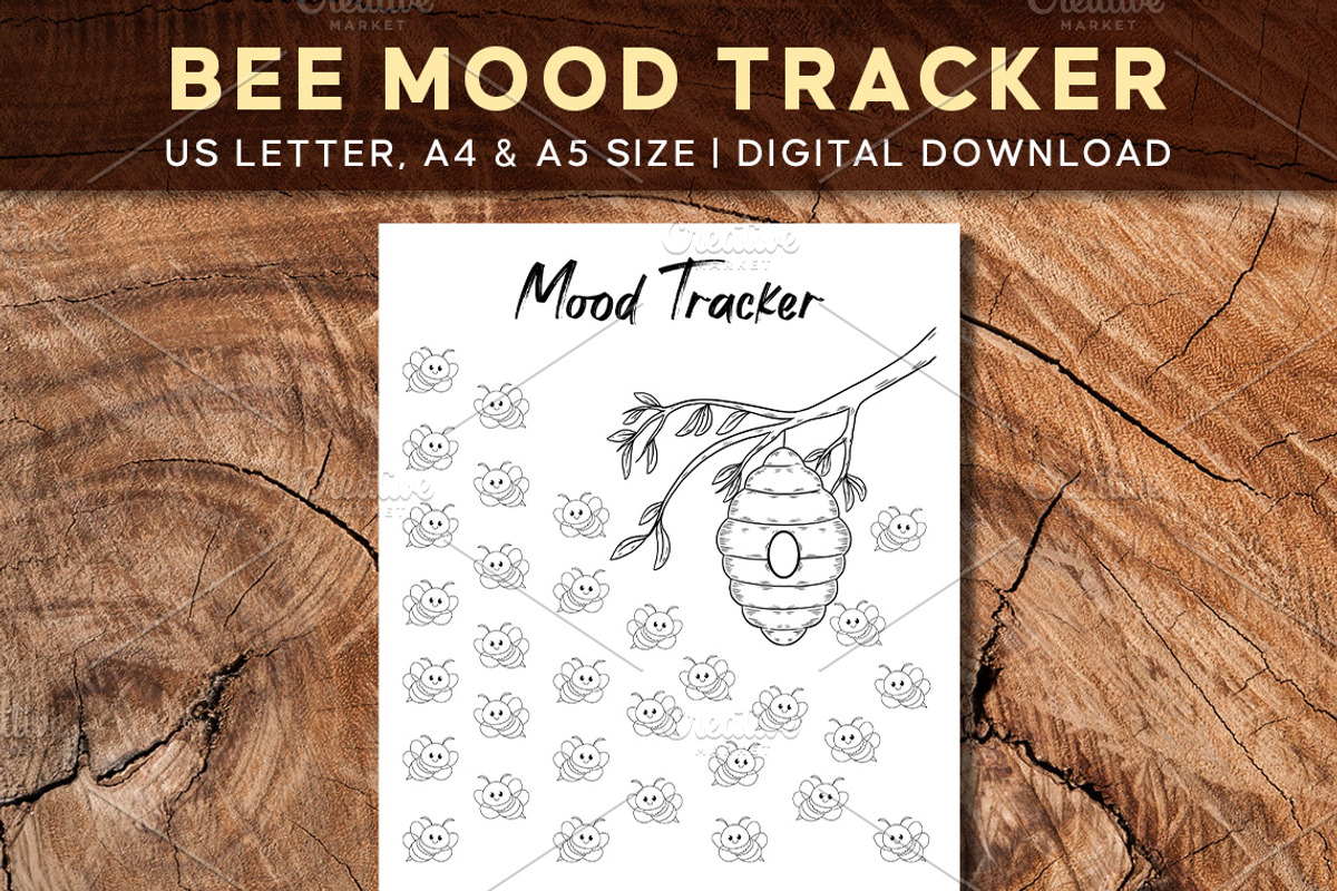 Bee Mood Tracker | Mood Chart, a Stationery Template by Graphicsnext (Photo 1 of 4)