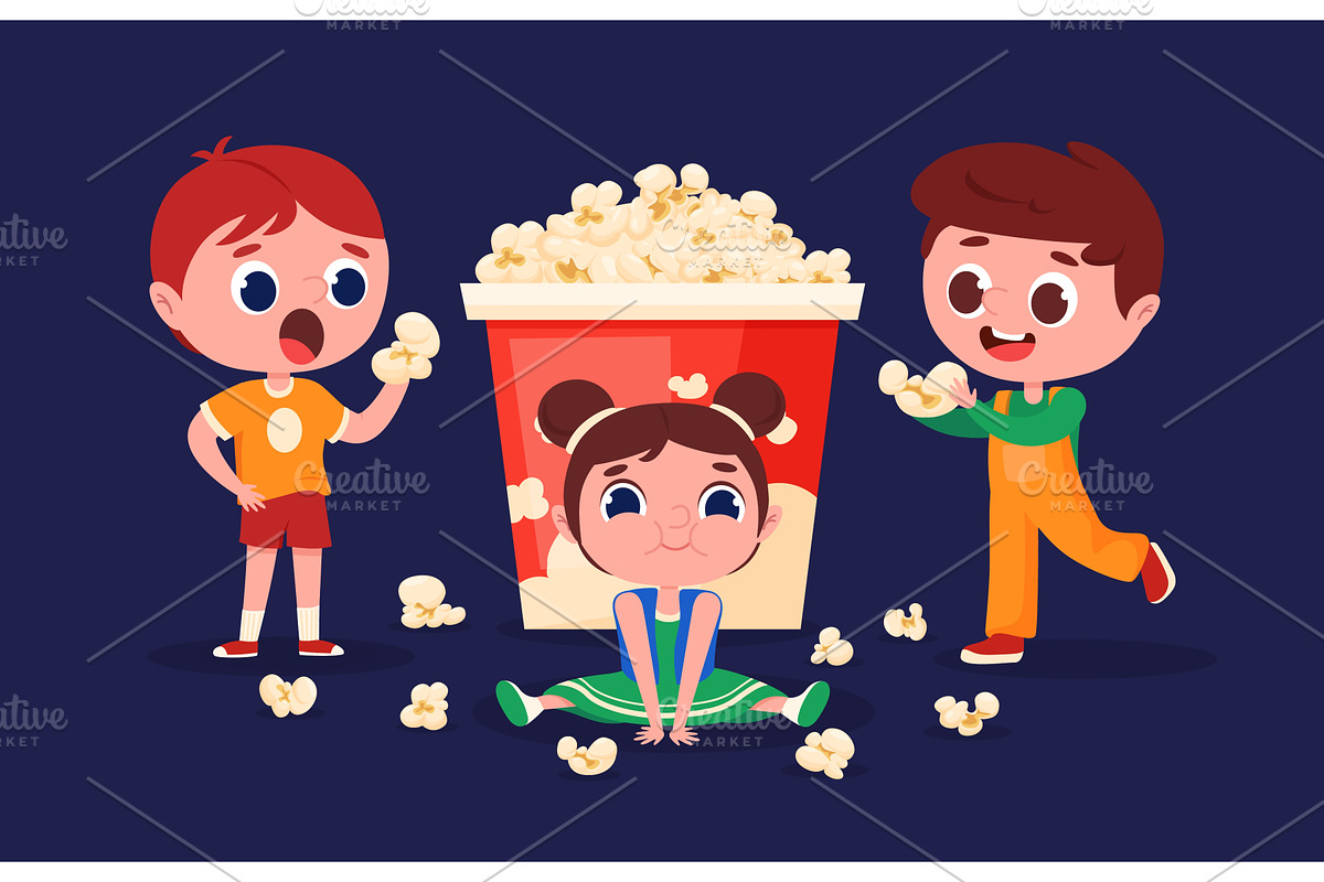 Children and popcorn. Funny cartoon, a Sport Illustration by LadadikArt