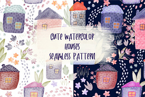 Watercolor Houses Seamless Pattern