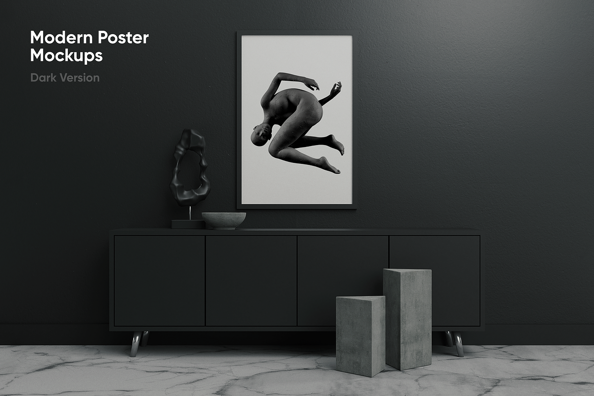 Modern Poster Mockups (Dark), a Print Template by Clint English (Photo 1 of 5)