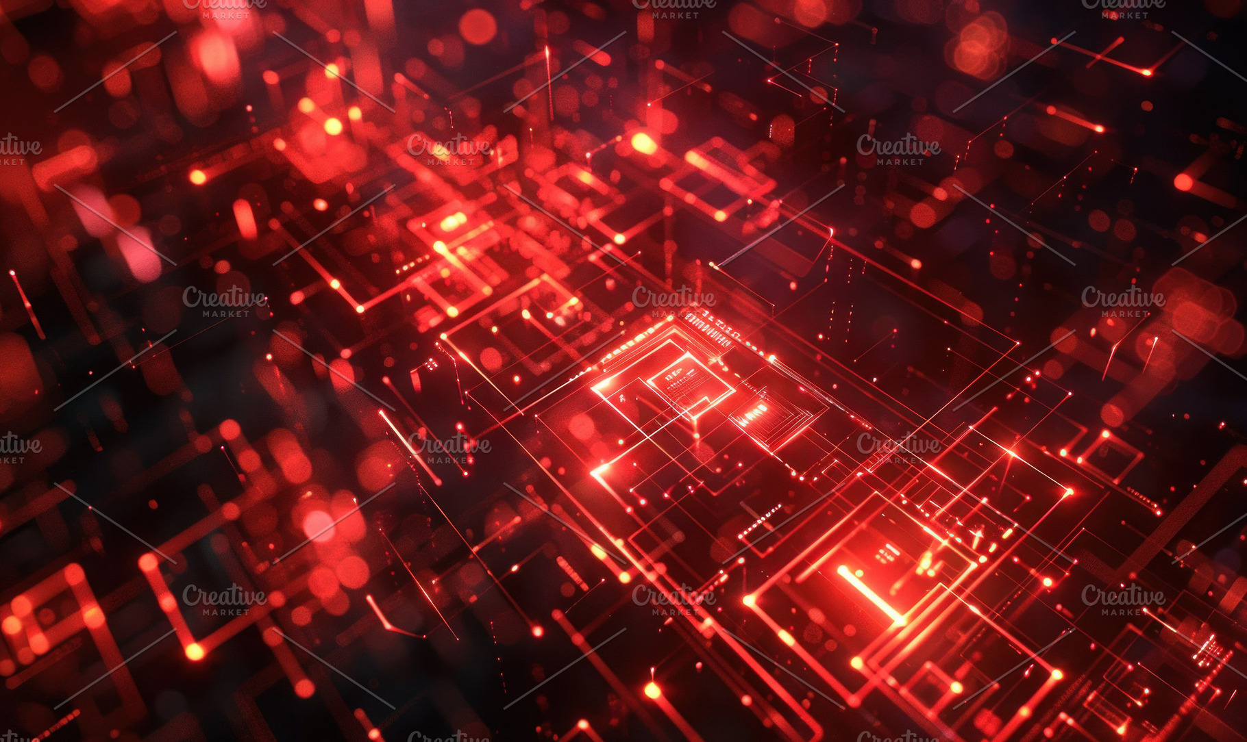 Glowing red neon cubes represent blo, a Photo by LOGOCREATIVE