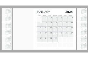 Calendar For 2024 Year. Print