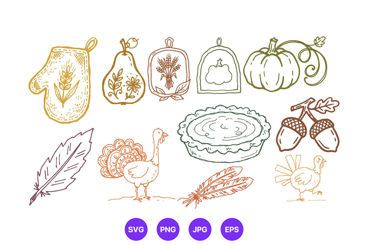 Thanksgiving Hand Drawn Folk Art Set, a Seasonal Illustration by designvectx (Photo 8 of 10)