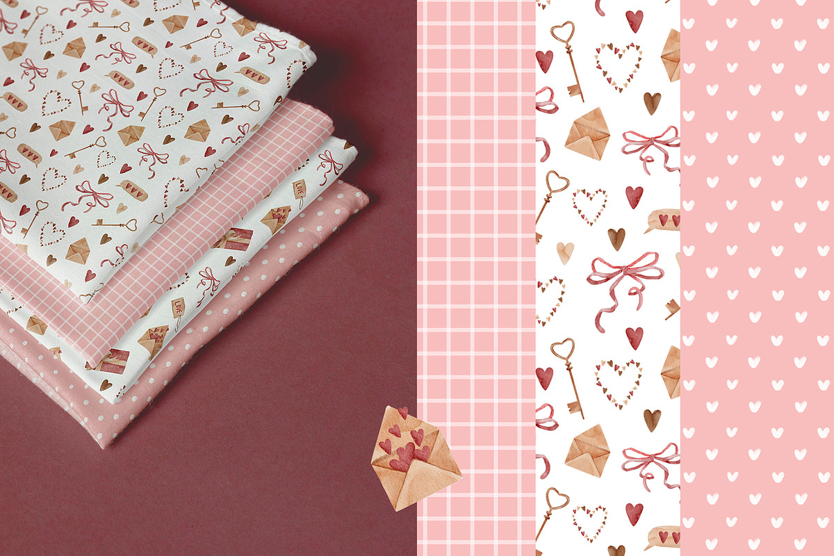 Watercolor patterns Valentine's Day, a Pattern Graphic by Pattern + watercolor (Photo 4 of 9)