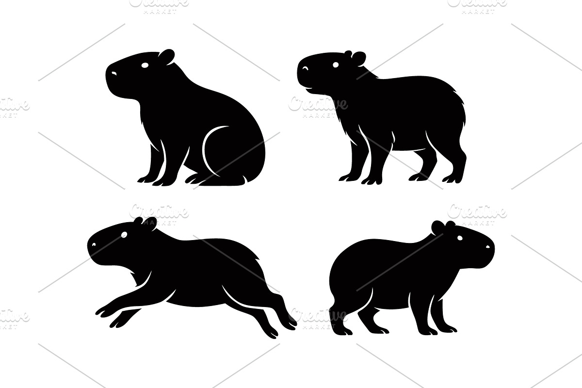 Capybara Vector Black Silhouette, an Animal Illustration by Pixes
