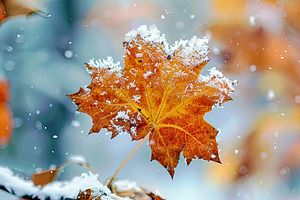 snow on the leaves, looks beautiful, a Photo by LOGOCREATIVE
