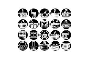 Shopping baskets and carts icon set, an Object Graphic by pikepicture