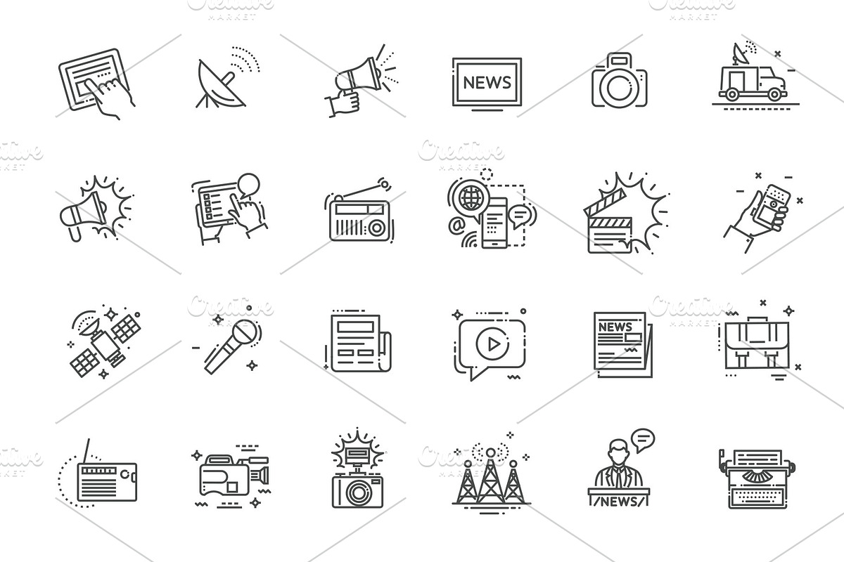 TV and Media News vector icons set, an Outline Icon by Tettygreen (Photo 1 of 2)