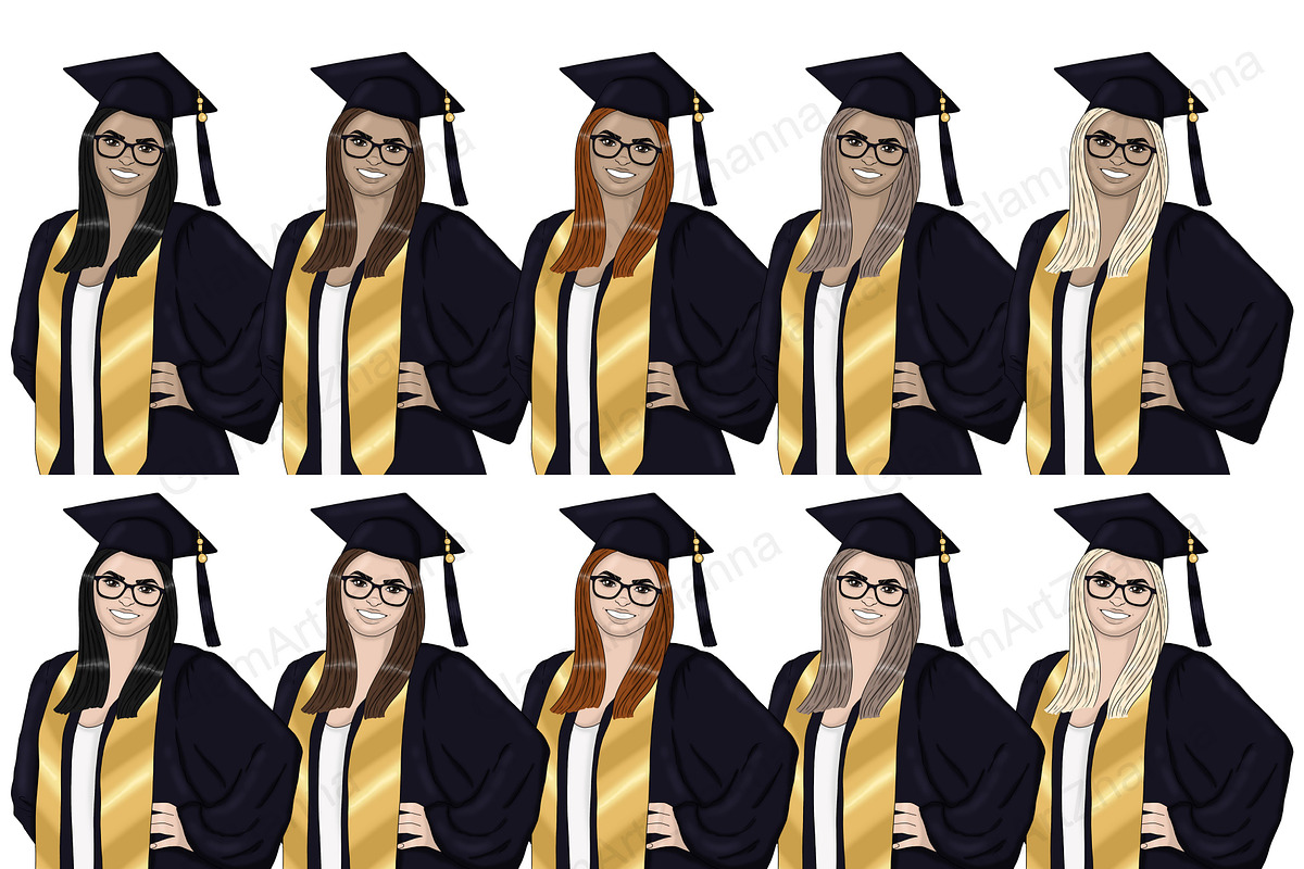 Graduation Girls Clipart, an Education Illustration by GlamArtZhanna (Photo 2 of 11)
