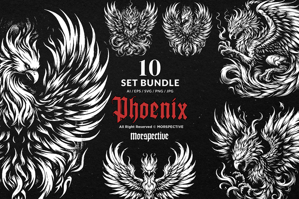 10 Bundle Dark Art Phoenix Flaming, an Illustration by Morspective (Photo 1 of 7)