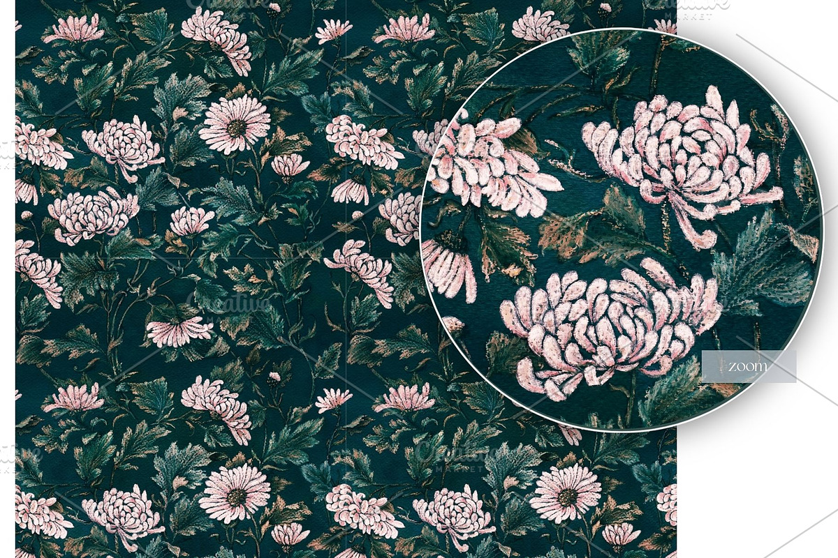 Velvet Emerald Chrysanthemum Pattern, a Pattern Graphic by MouseGrey (Photo 7 of 7)