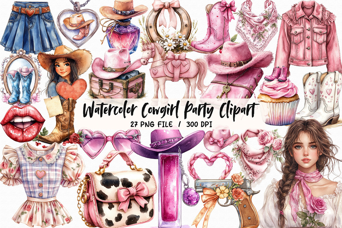 Watercolor Cowgirl Party Clipart PNG, an Illustration by Libby Wishes (Photo 1 of 6)