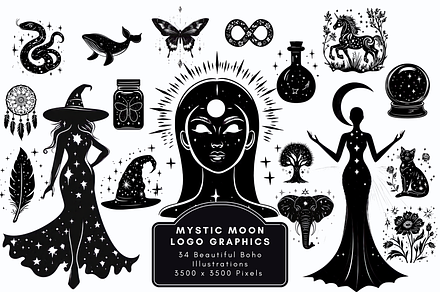 Mystic Moon Simple Logo Graphics, an Illustration by NadiaTheronArt