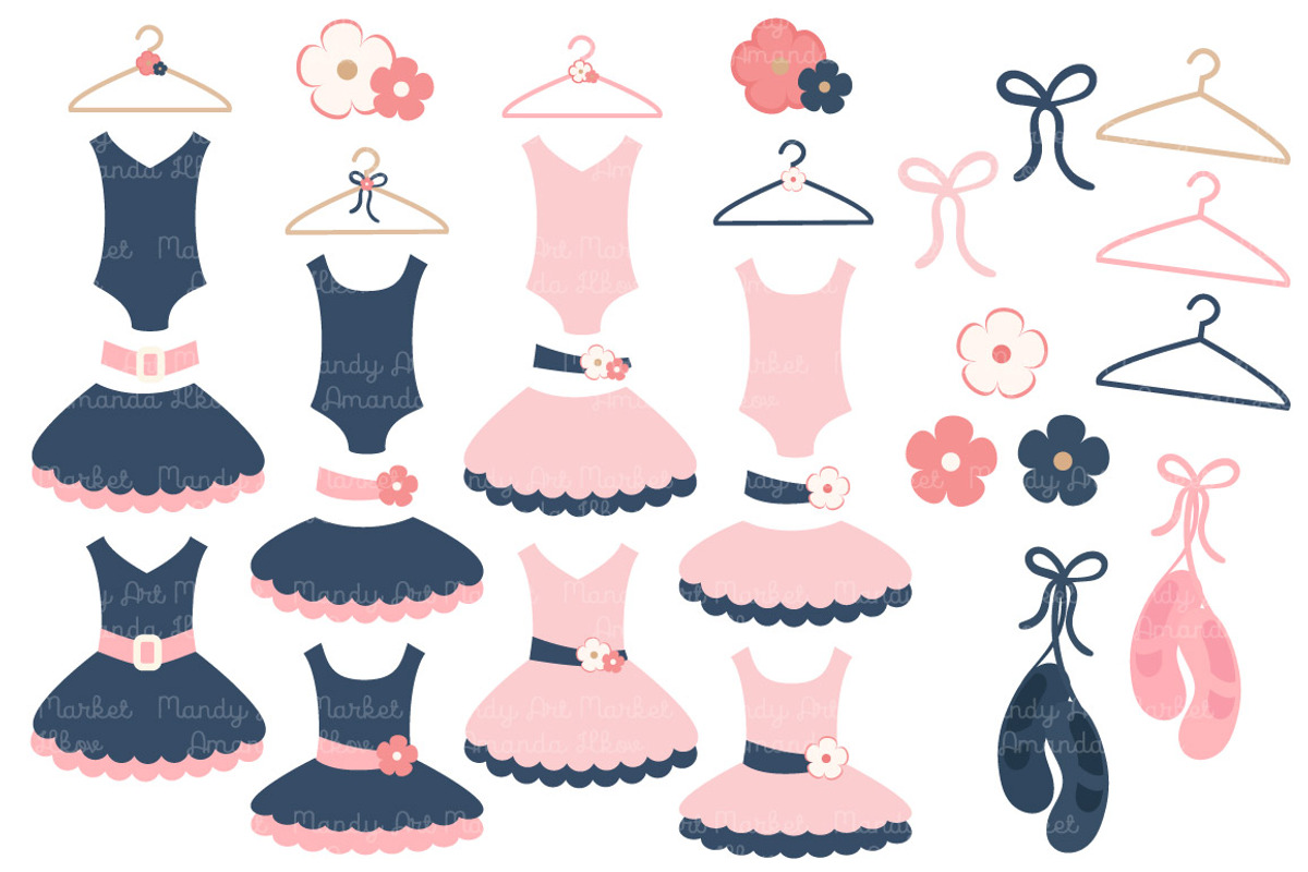 Navy & Blush Ballet Tutus Clipart, an Illustration by Amanda Ilkov (Photo 2 of 2)