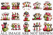 Whimsical Christmas Cats Clipart, an Illustration by Canvas Craft (Thumbnail 3 of 6)