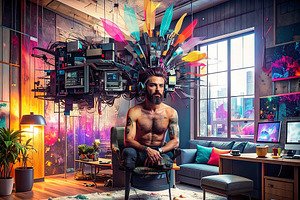 Experimental digital collage man portrait with glitch style back, a Decorative Illustration by DanFLCreativo