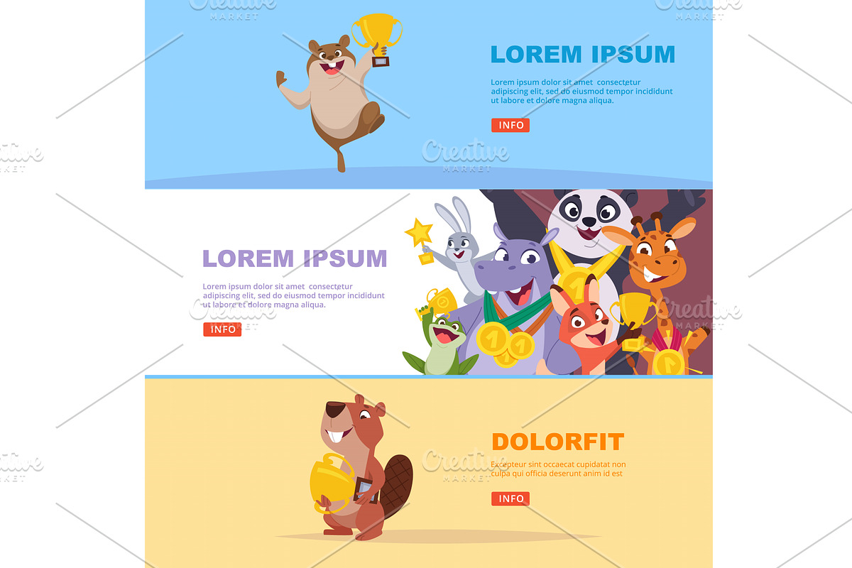 Animals winners. happy cartoon, an Animal Illustration by Onyx