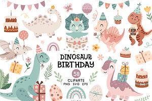 Dinosaur Birthday Clipart, an Animal Illustration by JulzaArt