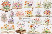 Vintage Flowers With Book Clipart, an Illustration by Creative Art (Thumbnail 1 of 9)