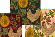 Sunflowers Cranberries and Hen, a Pattern Graphic by NayaChu (Thumbnail 2 of 9)