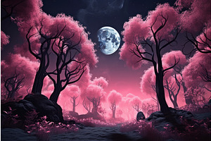 Pink Forest Art. Generate Ai