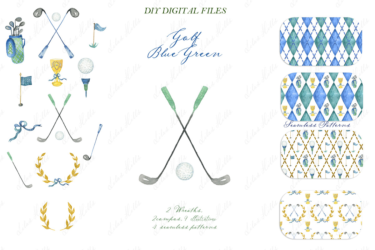 Golf Clipart argyle pattern Retro, an Illustration by LABFcreations (Photo 2 of 4)