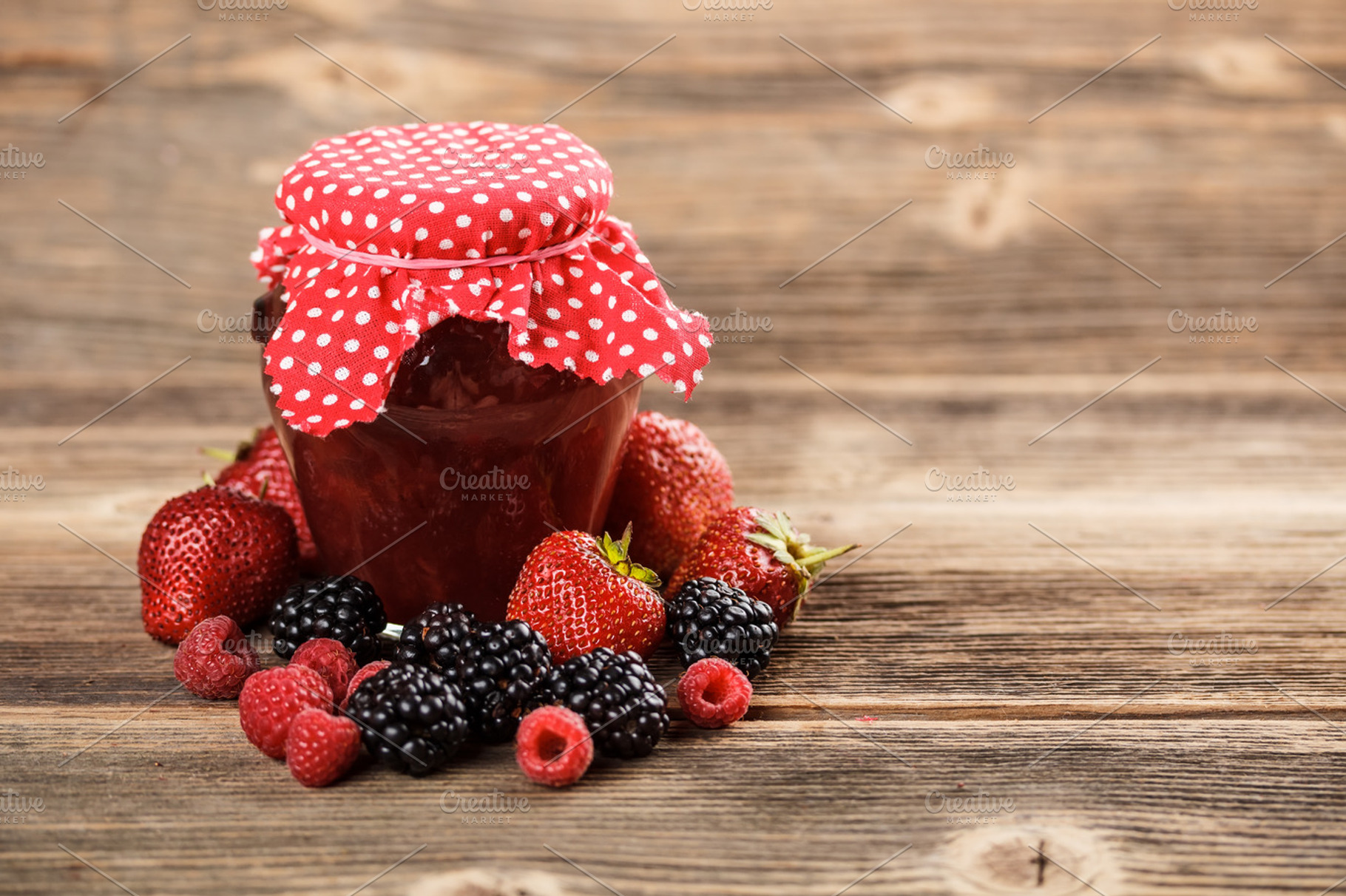 Traditional homemade jam stock photo containing assortment and berry