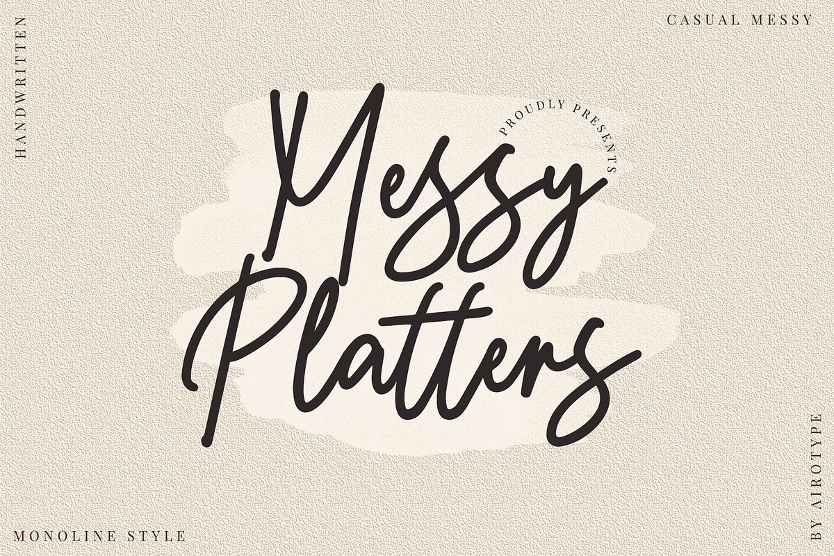 Messy Platters | Cursive Casual Font, a Script Font by Airotype (Photo 1 of 8)