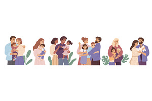 Children hug parents. Happy families, a Person Illustration by YummyBuum