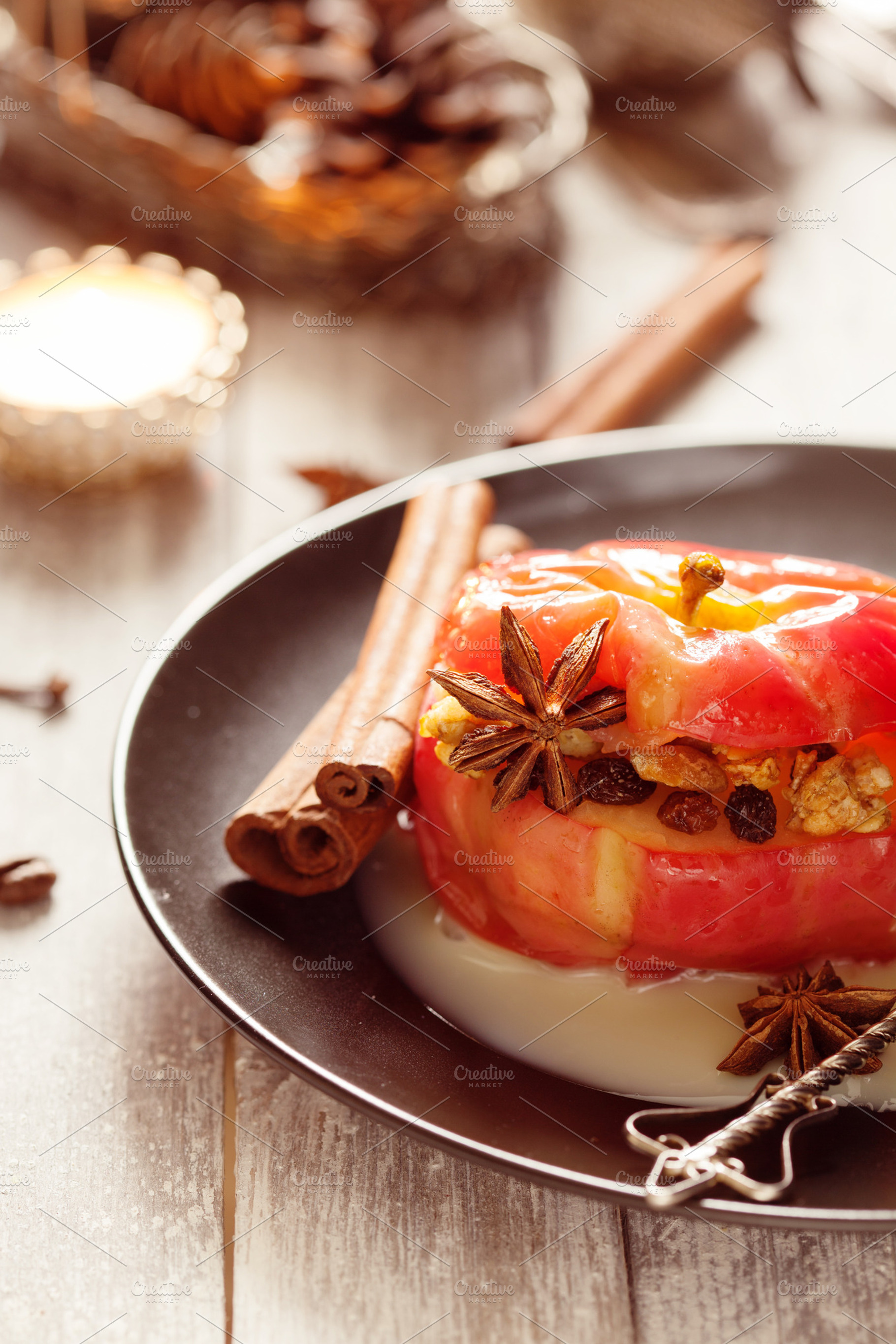 Baked apple stock photo containing honey and cinnamon, a Food & Drink Photo by marikasan