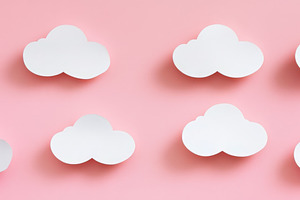 Minimalistic Cloud Cutouts on Pink Background for Banner Use, an Abstract Photo by Natalia Klenova's Shop
