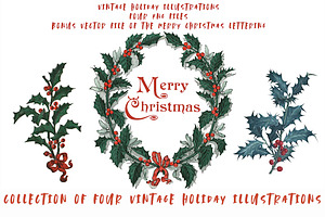 Set Of Vintage Holiday Illustrations