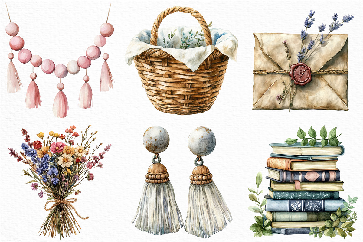 Watercolor Boho Elements Clipart, an Illustration by Craft Nest (Photo 5 of 6)