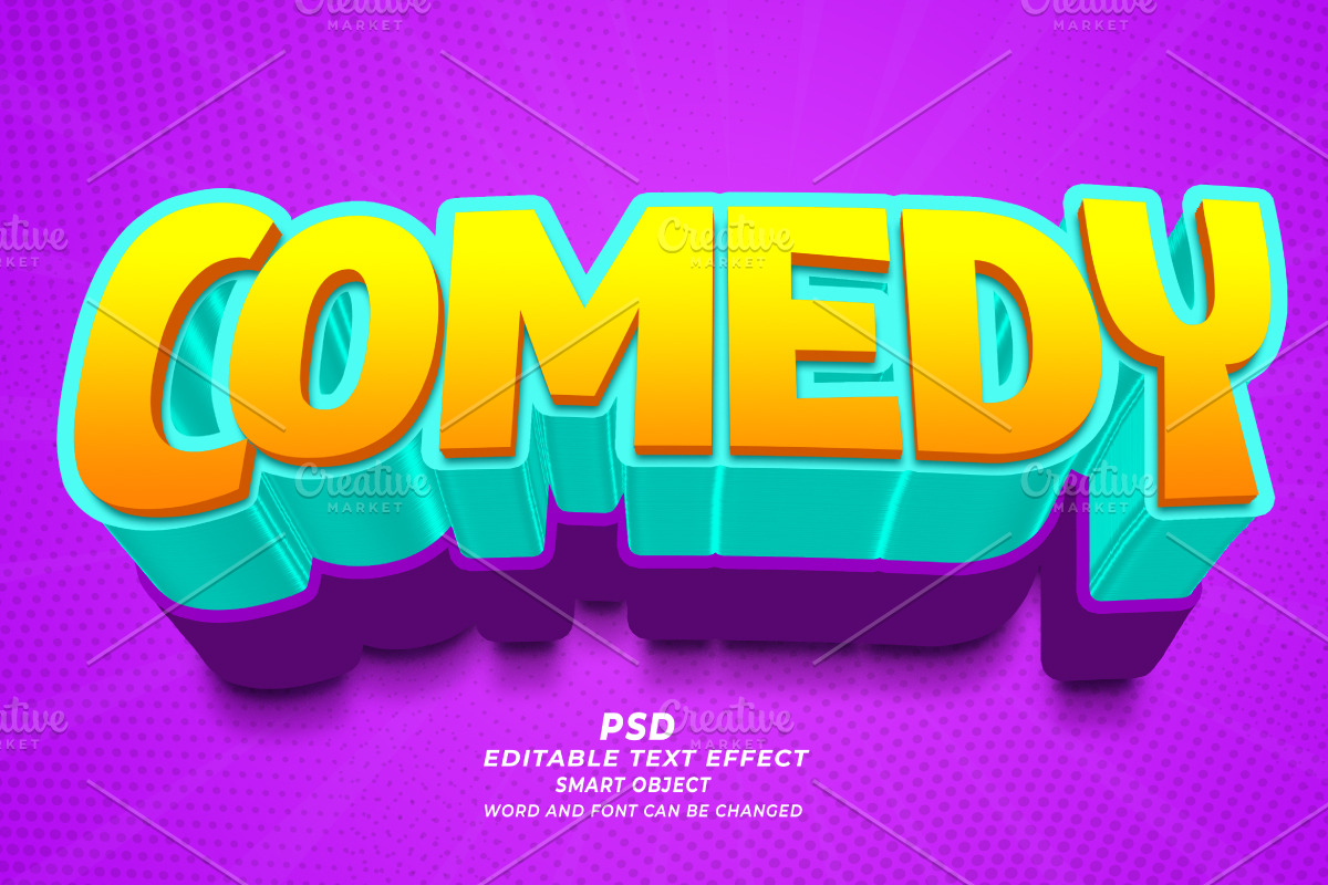 Comedy 3D Editable Text Effect PSD, a Layer Style Add-On by TrueVector (Photo 1 of 2)