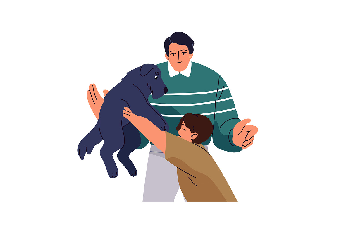 Happy people hugging cute dogs set, an Animal Illustration by PaperTrident (Photo 4 of 11)