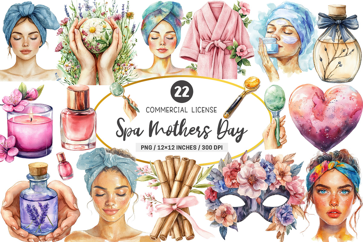 Spa Mothers Day Watercolor Clipart, an Illustration by SinaCreation (Photo 1 of 5)