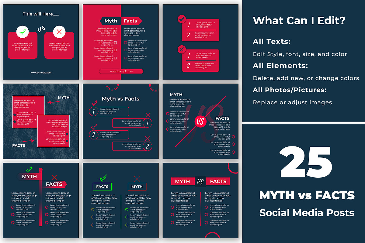 Myth vs Facts | 25 Instagram Posts, a Social Media Template by Mohammad Sarfaraz (Photo 2 of 4)
